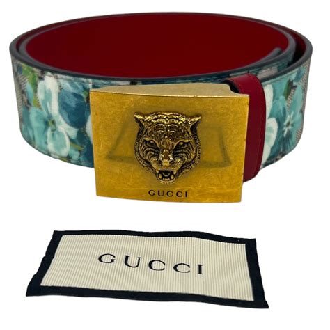 Gucci GG Supreme Blooms Belt with Brass Tiger Head Buckle in 